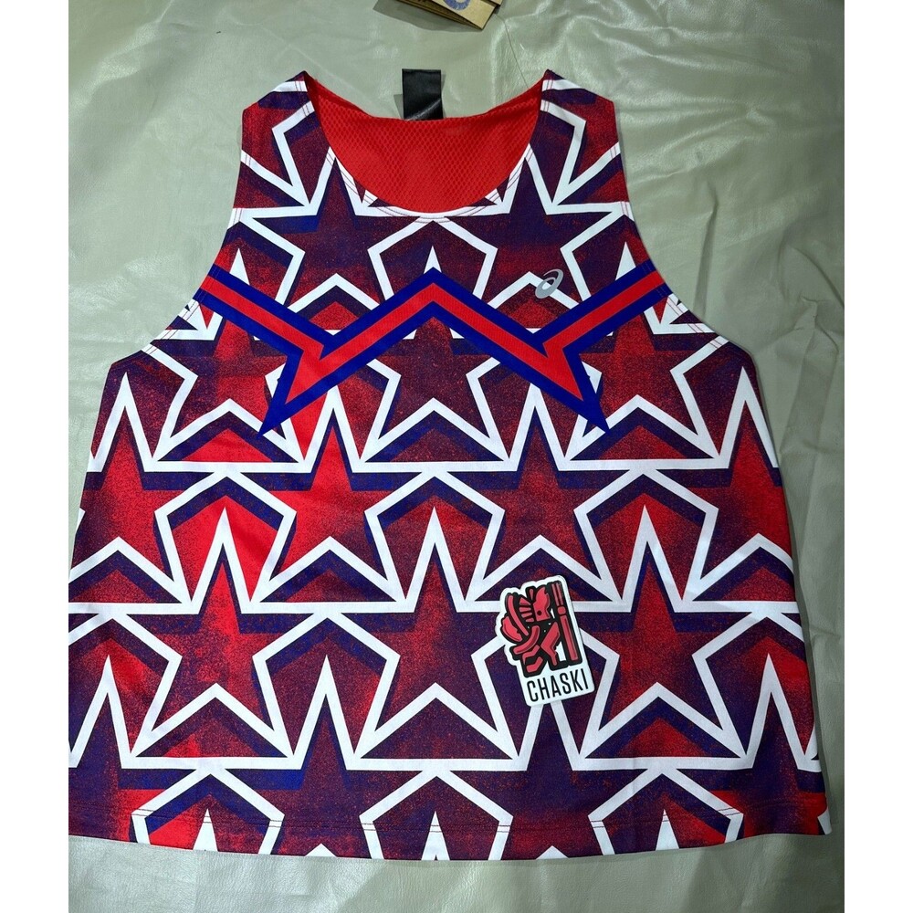 Asics Nation's Running top tank singlet Usa start red white Women's Medium NEW